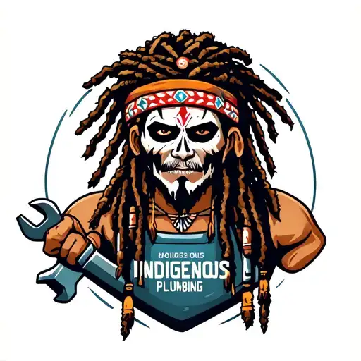 "Indigenous Plumbing " dreadlock painted face Native American plumber holding a wrench tattoo design idea