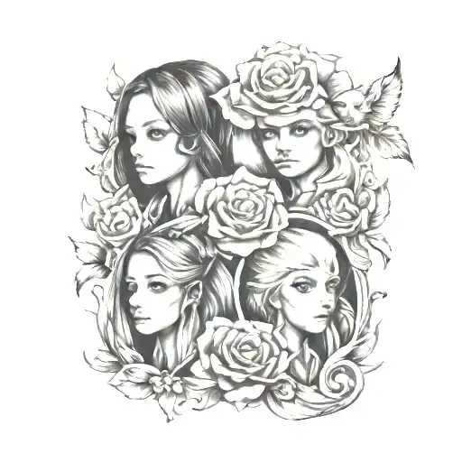 A small four person tattoo for siblings. Unique to each of the four members but goes together. Indicates birth order tattoo design idea