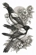 two magpies rough sketch black tattoo design idea