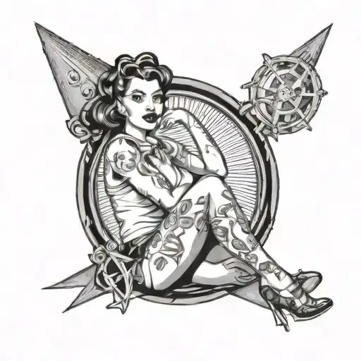 sailer jerry style pin up girl sitting tattoo design idea
