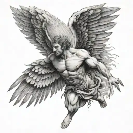 Icarus rising as his wings begin to melt  tattoo design idea