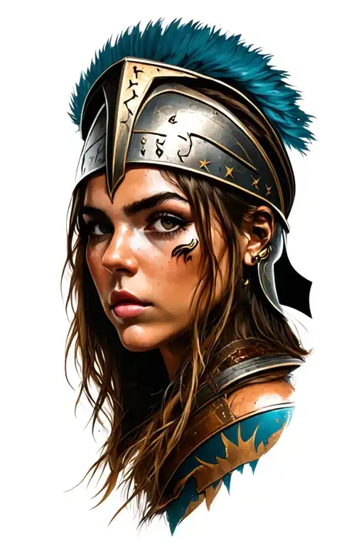 spartan warrior girl tattoo design idea