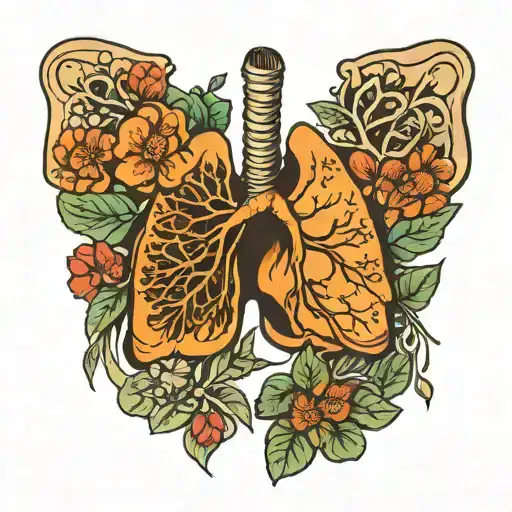 lungs with one side as flowers growing inside tattoo design idea
