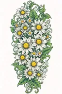 a single Long narrow vine with green leaves and daisy flowers tattoo design idea