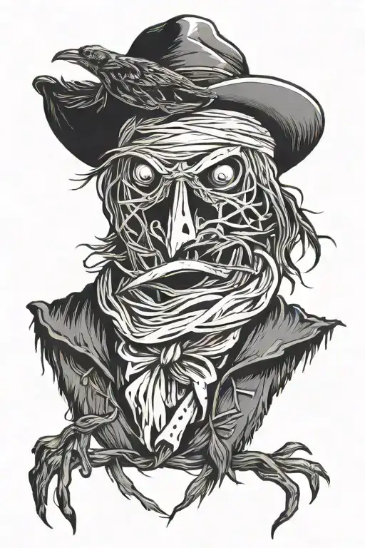 Scarecrow with a raven tattoo design idea