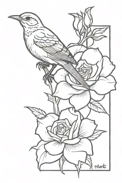 a lark, perched on a rose tattoo design idea