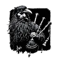  crow muscular with mans face bagpiper playing black bagpipes baldblack beard tattoo design idea