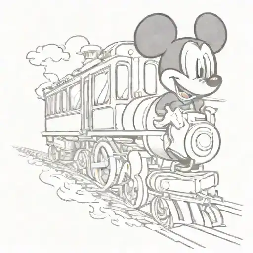 train and mickey mouse tattoo design idea