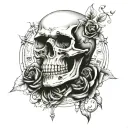 skull, clock, memento mori tattoo design idea