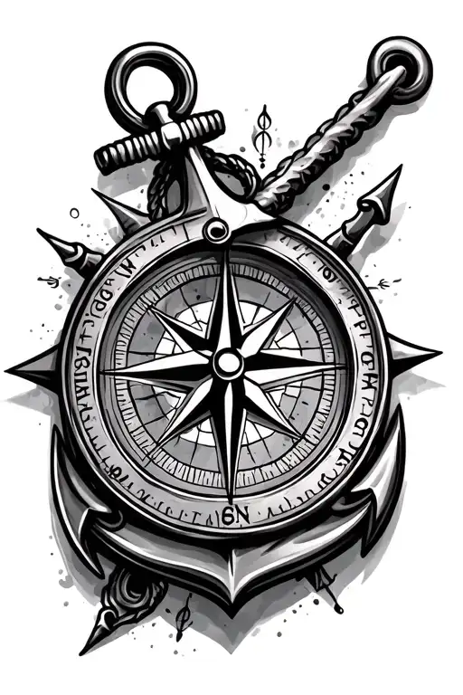 compass and anchor tattoo design idea