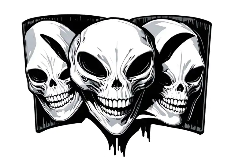 consentric gray alien skulls in a wraparound cuff tattoo design idea