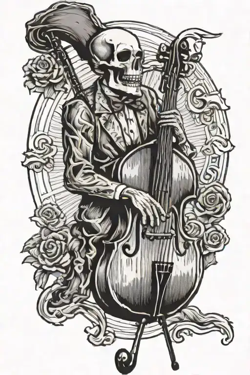 Death playing a upright bass tattoo design idea