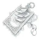 pagoda from perspective exiting the portal single omamori japanese blank empty paper charm tattoo design idea