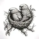 bird nest with two baby parrots inside tattoo design idea