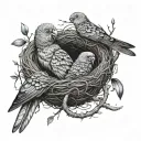bird nest with two baby parrots inside tattoo design idea
