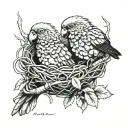 bird nest with two baby parrots inside tattoo design idea