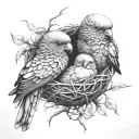 bird nest with two baby parrots inside tattoo design idea