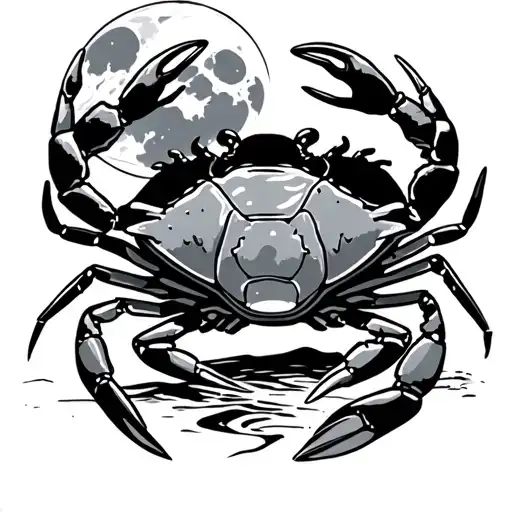 crab on beach with full moon tattoo design idea