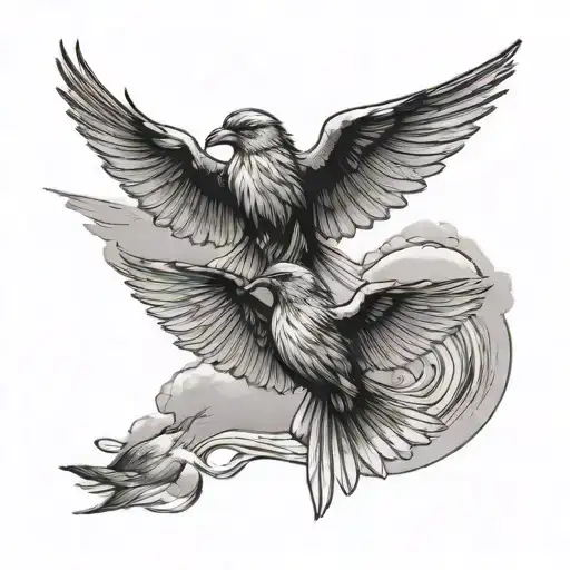 two birds flying over a beach tattoo design idea