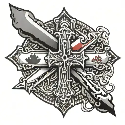 christian nail Cross And canadian Flag primarily black tattoo design idea