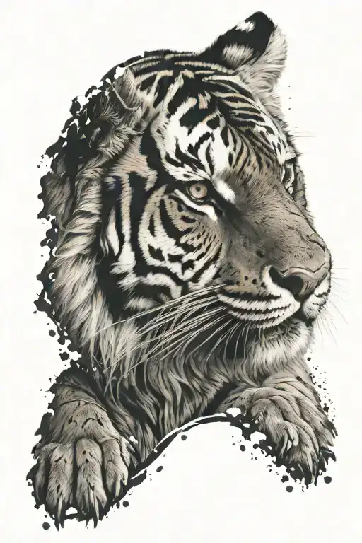 tiger head facing forward with paw prints below tattoo design idea