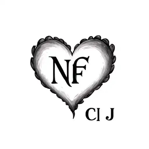 heart with initials NF and CJ tattoo design idea