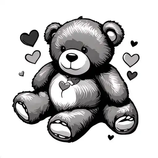 teddy bear with hearts around body tattoo design idea