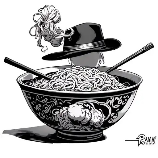 one piece anime x raman noodle bowl tattoo design idea