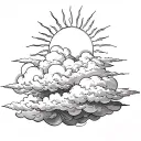 clouds with sun rays tattoo design idea