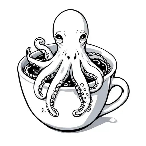 cartoon octopus in a coffee cup overflowing tattoo design idea