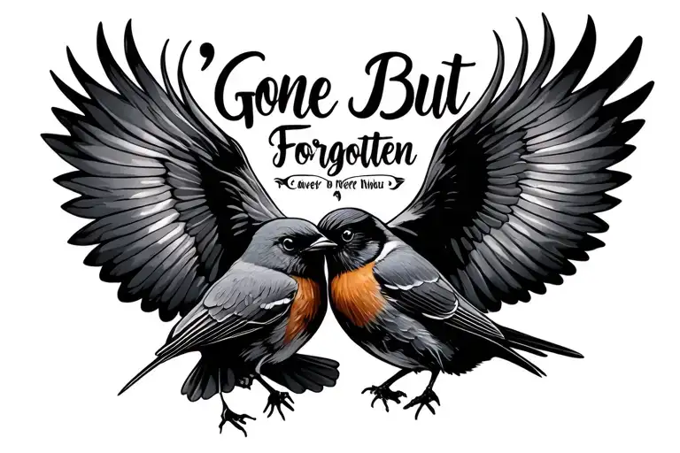 "Gone But Never Forgotten " two robin bird flying in the sky tattoo design idea