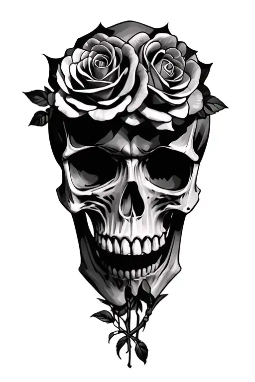 skull and roses tattoo design idea