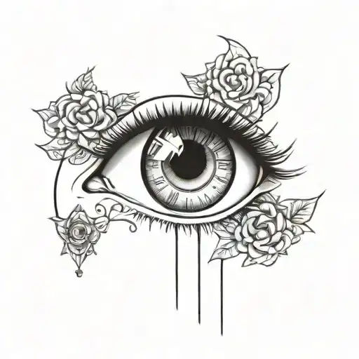 girl eye time clock tattoo design idea