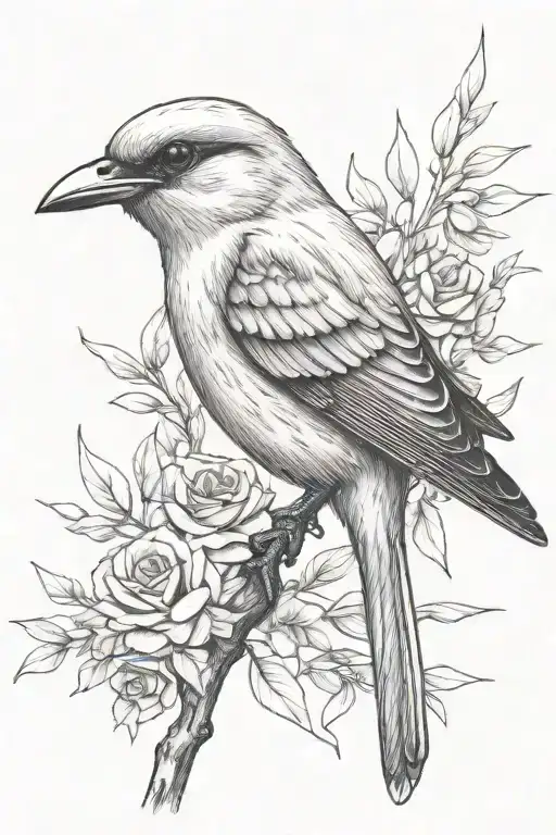 shrike bird singing tattoo design idea