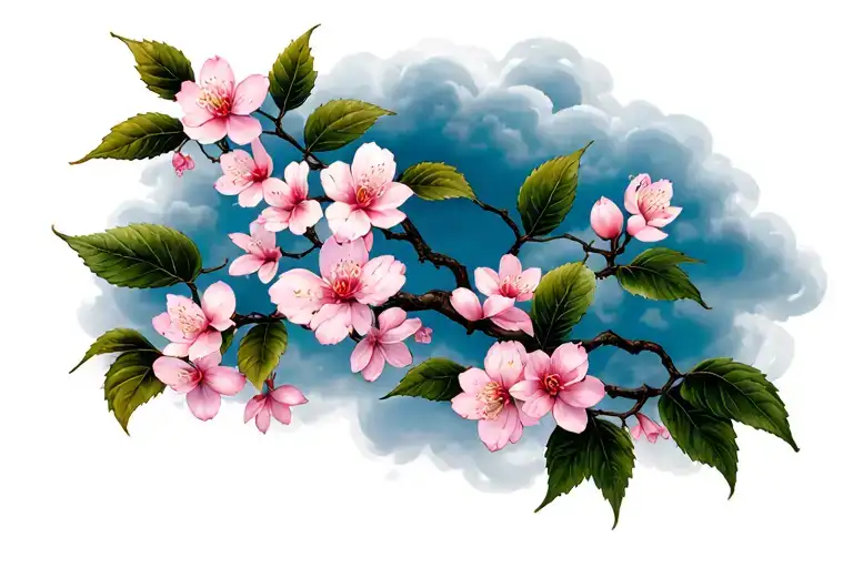 Cloud Japanese Leafs Cherry Blossom tattoo design idea