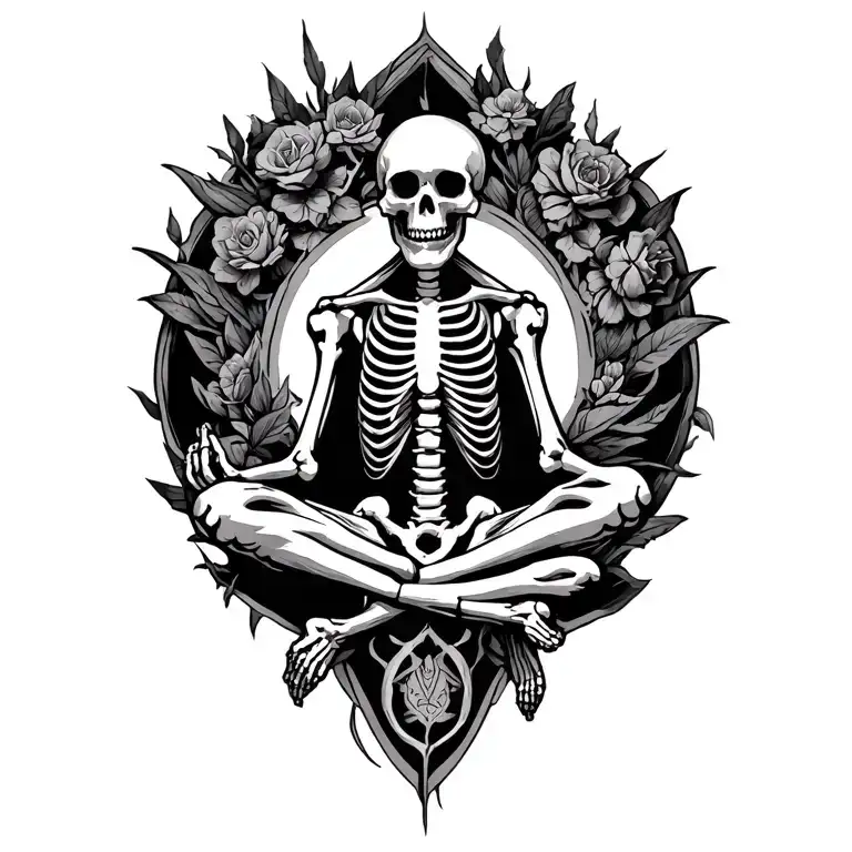 skeleton meditating figure surrounded tattoo design idea