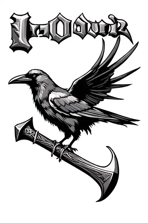 thors hammer with crow in background and Odin name tattoo tattoo design idea
