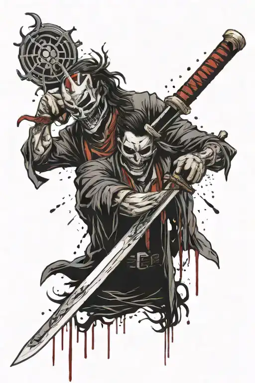 katana mafia symbol blood tattoo design idea