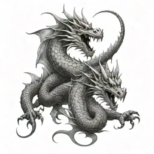 dragon facing forward, 2 small dragons sheltered below tattoo design idea