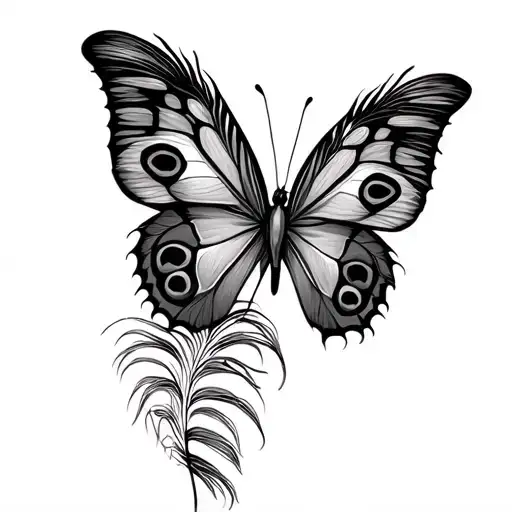 butterfly with peacock feather transforming with 23 number tattoo design idea