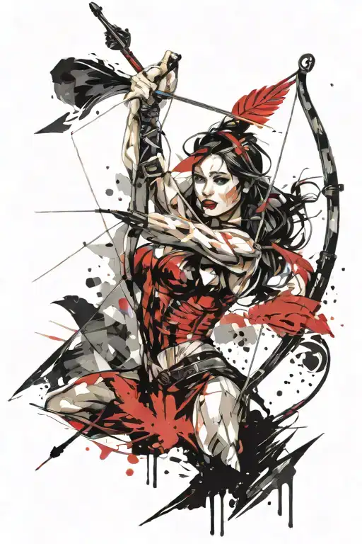 woman archer shooting arrow sagittarius and native american tattoo design idea