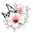 words perfectly imperfect with butterflies and hibiscus Flowers  tattoo design idea