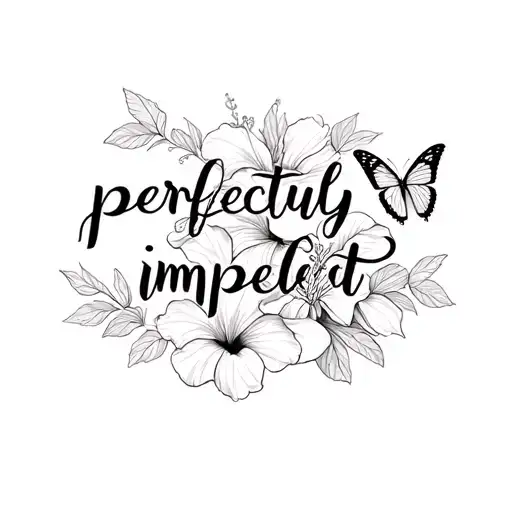words perfectly imperfect with butterflies and hibiscus Flowers  tattoo design idea
