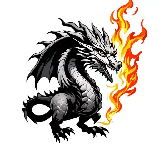Zodiac sign Aries combine dragon breathing fire tattoo design idea