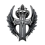 cross with wing and crown surrounded tattoo design idea