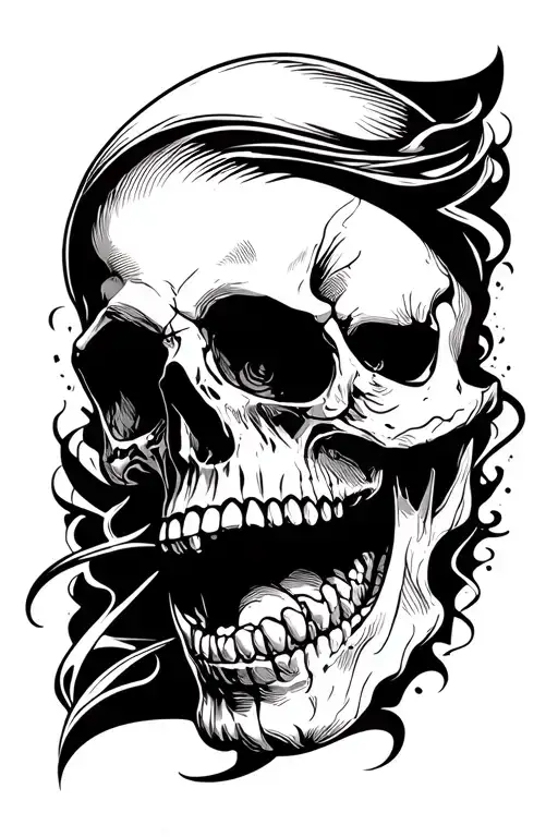 lines, skull, open mouth, sideways tattoo design idea