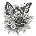 bundle of july and october birthflower with little butterfly on them and august 17 2007 in roman numerals on side tattoo design idea