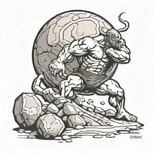 sisyphus pushing boulder tattoo design idea
