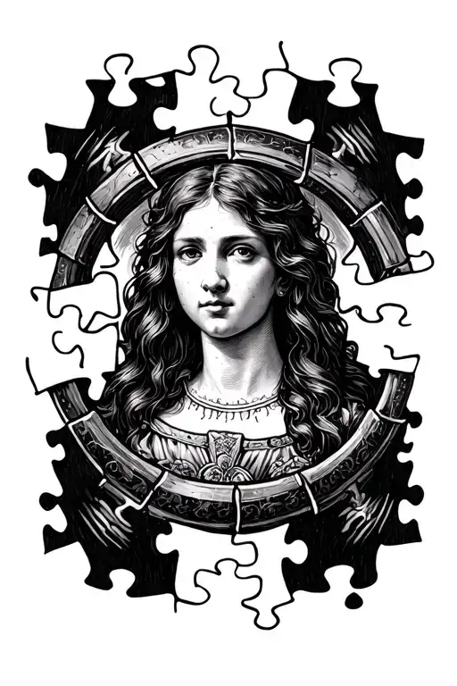 puzzle Pieces surrounding halo symbolizing your gluttony tattoo design idea