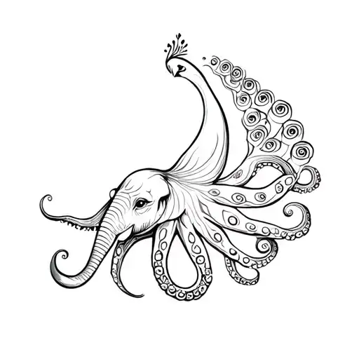 octopus peacock elephant tattoo design idea